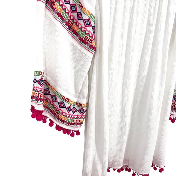 Ali Miles Plus Size 1X White Pink BOHO Tropical Beach Blouse Shirt Top Artsy - Picture 4 of 9